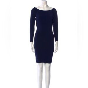 Alice + Olivia Bateau Neckline Dress Medium navy black mesh panel boat neck